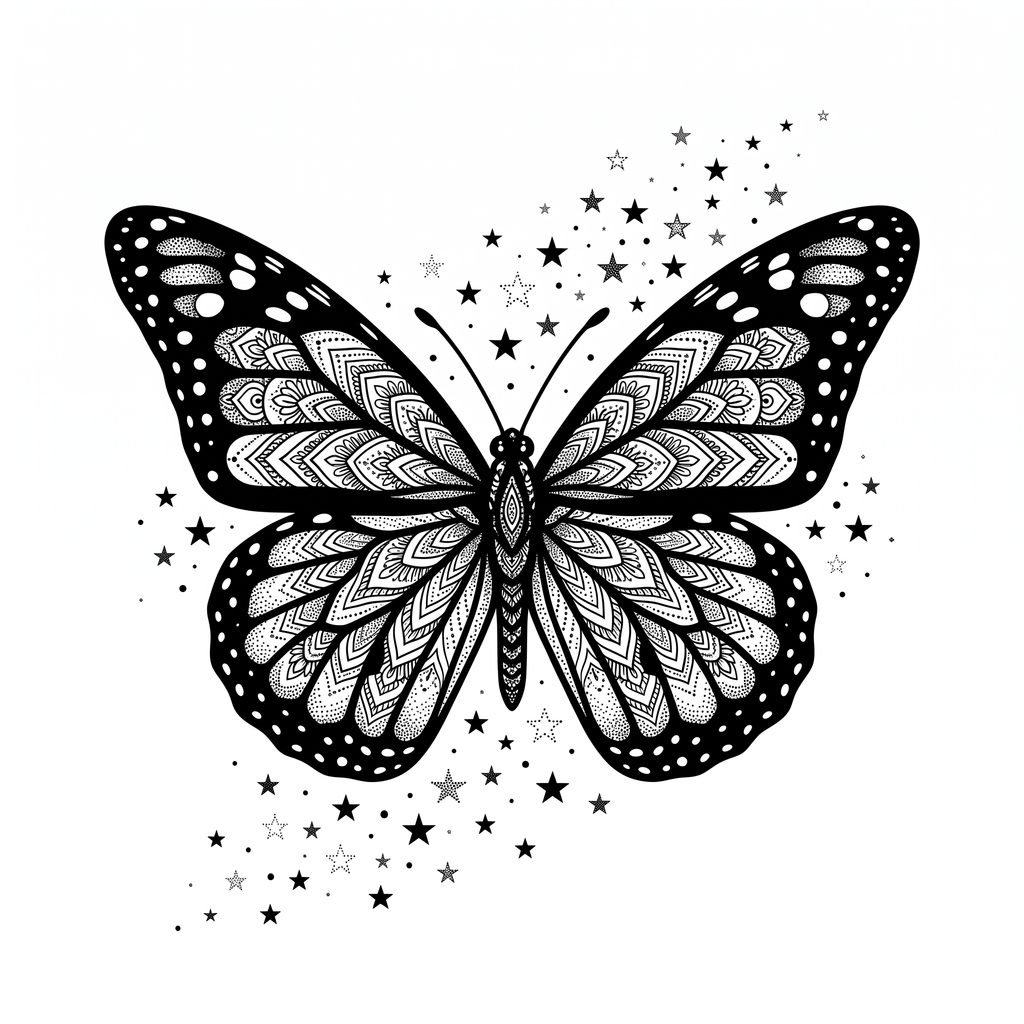 Butterfly + Tiny Stars Tattoo: Meaning, Ideas, Placement & Style Guide butterfly and stars tattoo design 202608211937 (2)